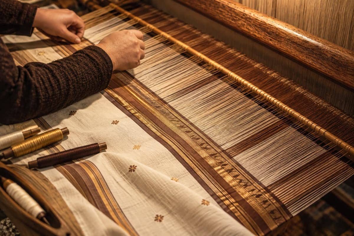 Loom and weaving threads in Rabakavi Banahatti